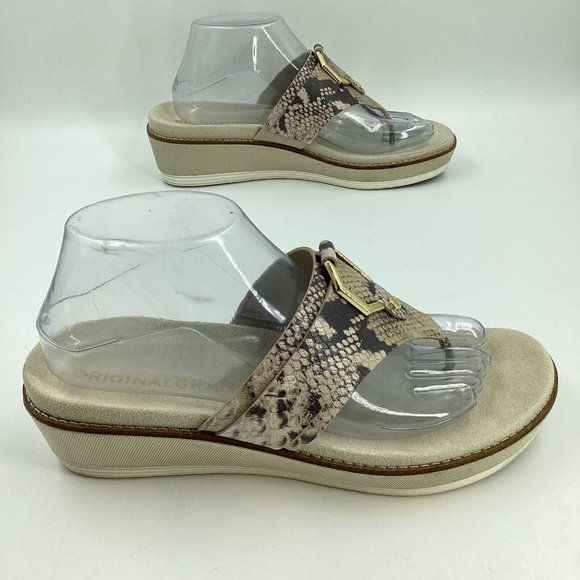 Cole Haan Women US 8.5B Original Grand Flatform Thong Sandals Python Ivy Leather - Picture 11 of 15